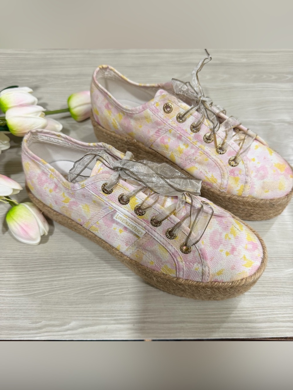 LoveShackFancy Superga Women Pink & Yellow Espadrille Platform Sneakers